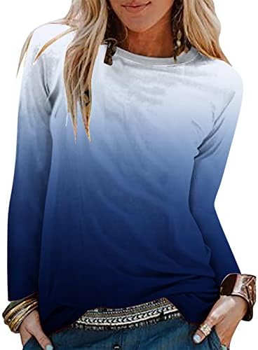Womenенски обичен тркалезен врат со долг ракав, печатена лабава кошула, блуза на врвови, приобразени кошули со памук од памук