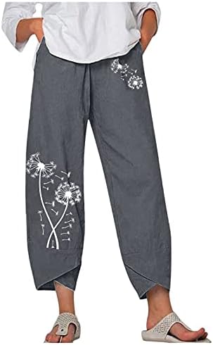 Памучни памучни постелнини, палзо за лесна лесна нога палацо јога каприс глуварче цветна печатена исечена панталони