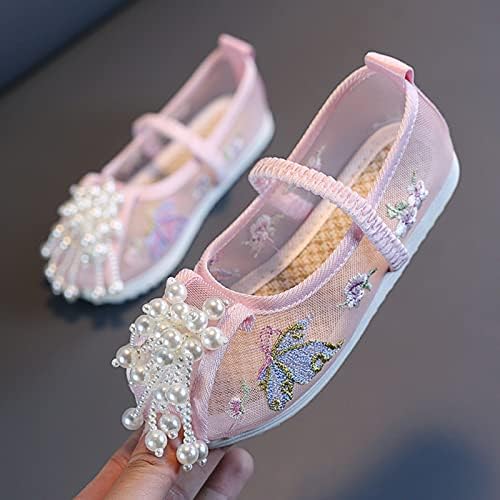 Девојки со рамен дно извезени сандали модерни чевли со костуми перформанси деца деца принцези чевли