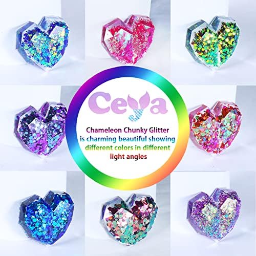 Ceya Chameleon Chunky Glitter Set 18 бои, 6,3oz/180g Shift Shift Shift Sharter Glitter Booder Color што се менува на секои 15