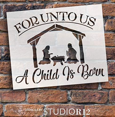 За нас, детето е родено матрица со сцена на породување од страна на Studior12 | Библиски стих Химн Шенгер Божиќен декор | Употреба за еднократно