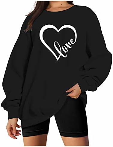 Женска женска срцева џемпер тинејџерска валентин кошула среќна кошули за ден на вineубените, врвови на екипажот на врвовите