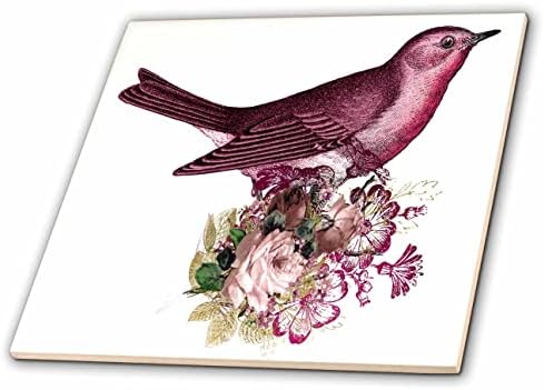 3дроза Прилично Розова И Бургундска Цветна Птица Илустрација-Плочки
