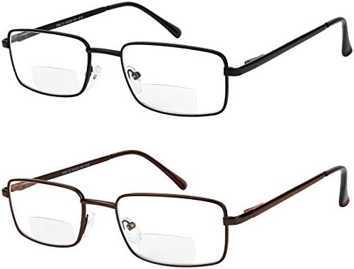 Јого Визија Бифокални Очила За Читање 2 Пакувајте Метални Читачи Со Целосен Раб Правоаголни Очила за Читање Мажи и Жени +2.5