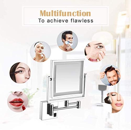 Огледало за шминка Qligha со светла и зголемување, зголемување на wallидот 3x, 8-инчен двострана 360 вртливата козметичко лице