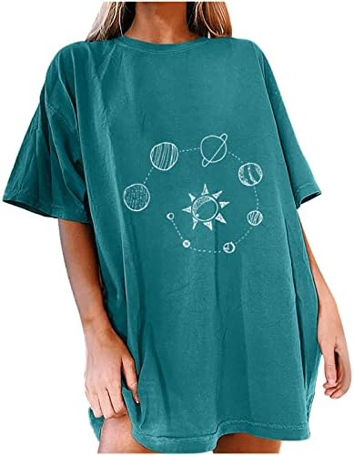 Moon Sun Sun Bluze женски кратки ракави екипаж памук памук лабава вклопена средновековна бранч врвна маичка дами фу
