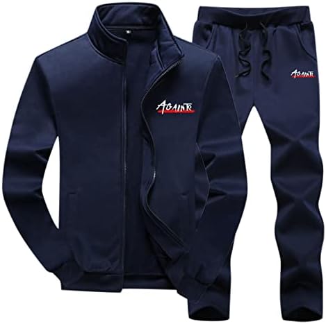 Трага за мажи за мажи 2 парчиња облека со целосни патенти и панталони за џогирање, спортови поставени тенок вклопување обични есенски