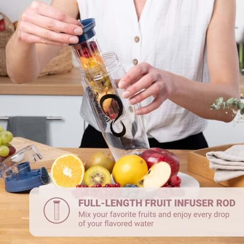 Во живо бесконечно 32 мл. Шишиња за вода со овошје инфузер со временски маркер, е -книга за ракави и рецепт за изолација - Забавен и здрав
