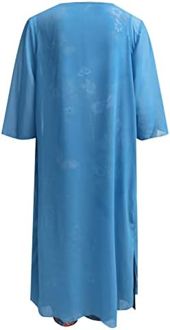 Миашуи формален долг фустан со ракави жени обичен печатен фустан со тркалезен ракав фустан од вратот, половина пливање шорцеви за жени високи