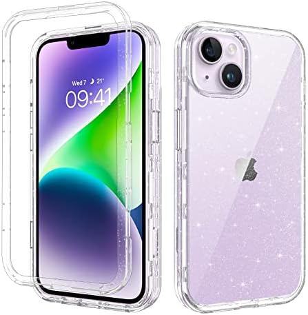 Veningo iPhone 14 Case, Phone Case iPhone 14, 3 во 1 Целосно тело заштитно кристал сјај, кој тресне транспарентен хибриден хибриден шок