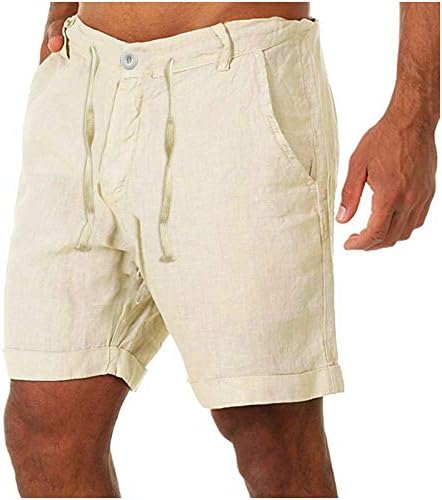 Машки шорцеви за машки модни памучни постелнини за лекови за панталони за лежење џебови за половината кратки панталони за панталони