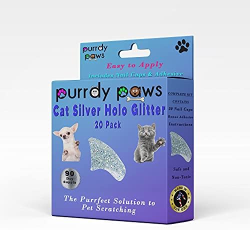 Пурди Шепи 3 Месечно Снабдување Меки Капачиња За Нокти За Мачки Сребрен Холографски Сјај Маче-Дополнителни Лепила