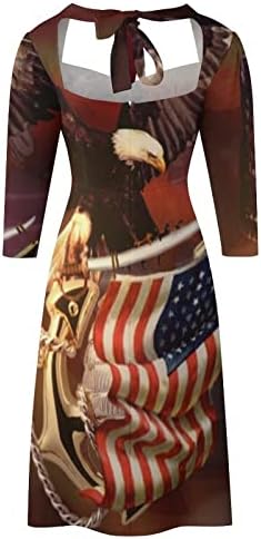 Американски гордост воен летен летен обичен фустан со летен фустан со средна должина на ракав, ленти за лампчиња Миди Сундес
