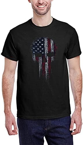 Мажите американско знаме Патриотска маица со орел маица 4 -ти јули јули череп со кратки ракави на вратот