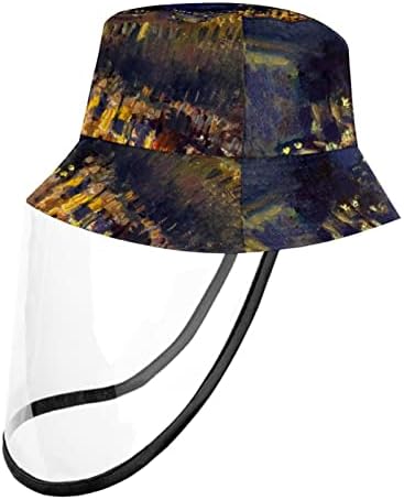 Заштитна капа за возрасни со штит за лице, рибарска капа Анти сонце, масло за сликање ноќна градска улица