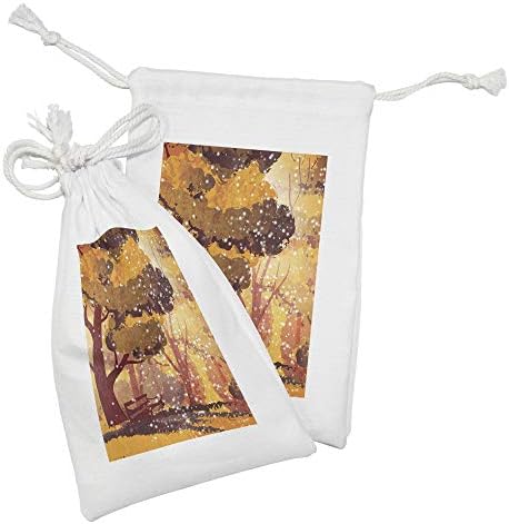 Амбесон Природа Ткаенина Торбичка Сет на 2, Дигитална Илустрација На Апстрактни Сцени Дрвја И Клупа Со Зимски Снежни Врнежи, Мала