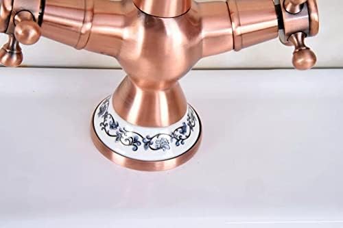 Басен тапани Антички црвен бакар миксер за мијалник за мијалник со двојни рачки со единечна дупка бања тапа месинг топла и ладна чешма