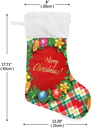 Алаза Божиќни чорапи Божиќ сјаен венец на Бафало карирана класична персонализирана големи декорации за порибување за семејни сезонски празници