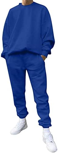 Mens Mens Suit 2 Piect Обичен џемпер на екипажот и џемпери постави цврсти спортски џогирање на џогирање со џебови