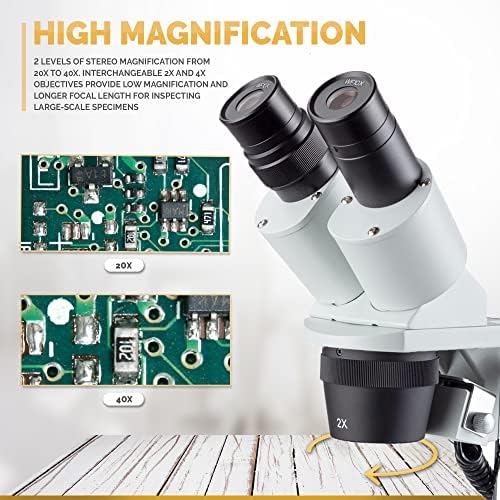 АМСКОПЕ SE306R-PZ-предводен двогледен стерео микроскоп, WF10X и WF20X очи, 20x/40x/80x зголемување, 2x и 4x цели, горниот и