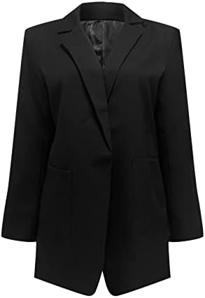 Женски обични јакна за блејзер џебови со долг ракав Отворен предна работа канцеларија за канцеларија Блејзер лаппел копче јакна