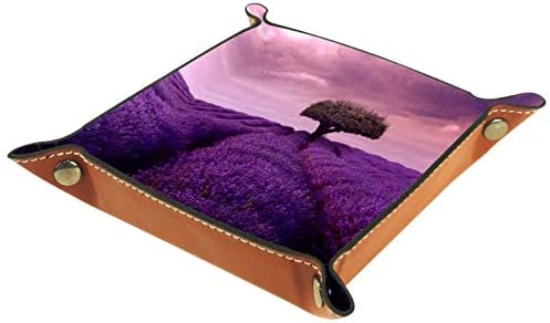 Лаванда Виолетова Цвеќиња Дрво Организатор Канцеларија Микрофибер Кожа Биро Послужавник Практична Кутија За Складирање За Паричници Клучеви