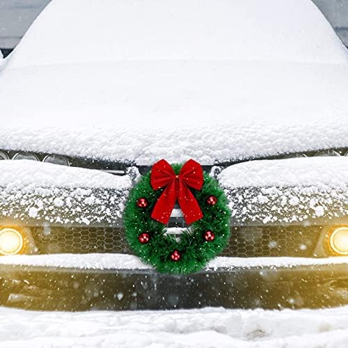 Божиќен Венец меибоал Осветлен Божиќен Автомобил Декорација Зелен Божиќен Венец Со Лак Со Црвена Топка Божиќен Автомобил Венец 35х35 см