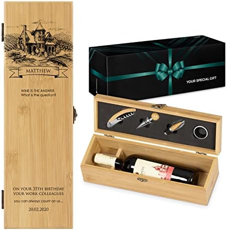 Кутија За Вино мавертон со додатоци за мажи - комплет за гравирање вино-Персонализирана бамбусова кутија за 23,6 мл. шише вино