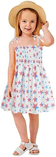 Федпоп 4 -ми јули фустан за девојки за деца летна патриотска облека Американски фустани со знаме