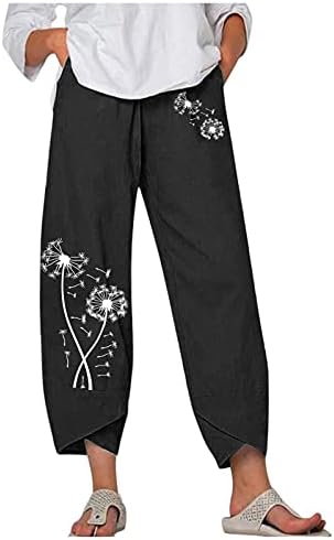 Kcjgikpok жени постелнина панталони, палацо еластично извалкано трендовски постелнина панталони со панталони со џебови со широки панталони со