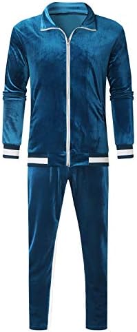 Менс со две парчиња, спортска облека за спортска облека со кадифена боја во боја, машка боја во боја, зимски случајни костуми за костуми мажи