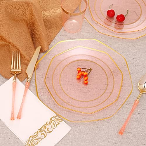 Кире 20 гости чисти розови пластични плочи со златни раб-25 гости златни пластични плочи