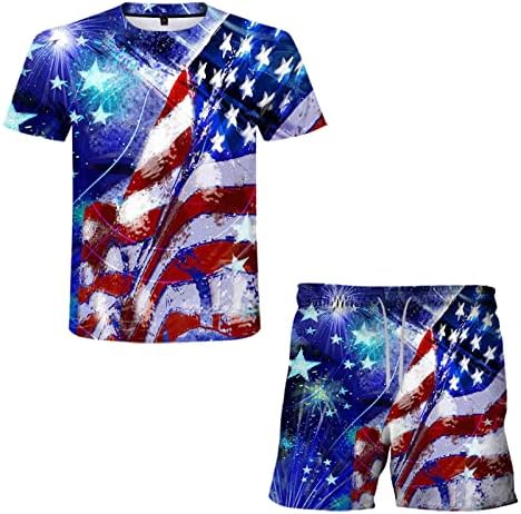 BMISEGM летни мажи костуми 3Д машки летни костуми Спортски американски ден за печатење на знаме за печатење на американскиот