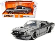 1967 Shelby GT500 Grey Metallic со црни ленти „Bigtime Muscle“ Серија 1/24 Diecast Model Car By Jada