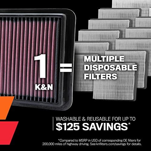 K&N Filter Air Filter: Повторно употреблив, чист на секои 75,000 милји, за перење, премија, филтер за воздух за замена на автомобили: Компатибилен