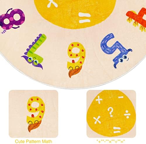 Mfmiudole тркалезна математика деца килим, голем мек круг што може да се мие едукативен простор, душек, без лизгање, слатка цртана храна,