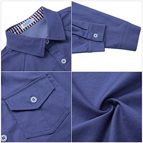 Kukume Kids Boys Долги ракави кошула цврсто случајно копче надолу со кошули со џебни кошули Топ 3-12 години