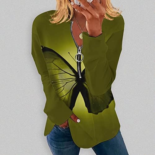 Women'sенски темпераментен моден џемпер со долги ракави со долги ракави печатено со појавување на бојата на пулвер V вратот, обична маичка
