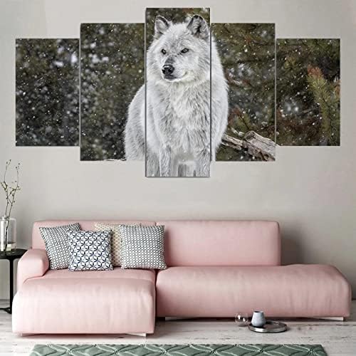 Отпечатоци на платно 5 парче wallидна уметност снег волк животни платно модерни 5 парчиња платно сликарство 5 панел платно слики
