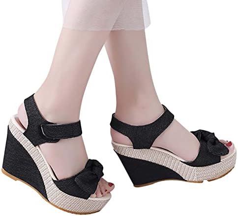 Xipcokm жени со високи потпетици од клинчиња лак коноп јаже тексас дебела платформа сандали отворени пети 2023 летни модни влечки
