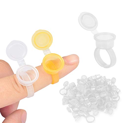 Заздравуваат 1 торба 50 парчиња тетоважи прстени чаши пластични тетоважи мастило чаши пигмент прстени чаши за лепак за лепак за издолжување