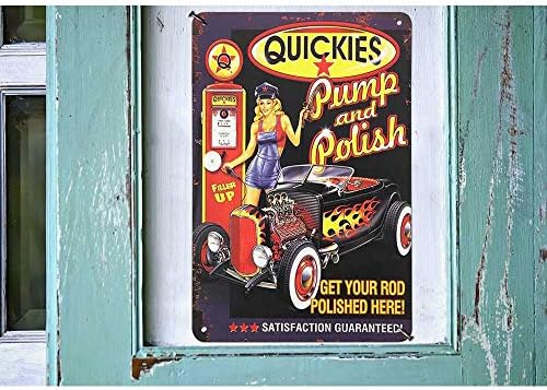 Hosnye pin up девојче калај знак гроздобер постери за услуги за автомобили со Quickies Pump Colish Design Vintage Metal Tler Tlights за мажи жени wallидни уметности декор за домашни барови клубови