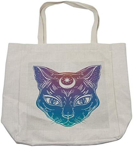 Амбесон Бохо торба за купување, глава за мачки со месечина и starвезда египетски дизајн лунарна езотерична, еколошка торба за еднократно