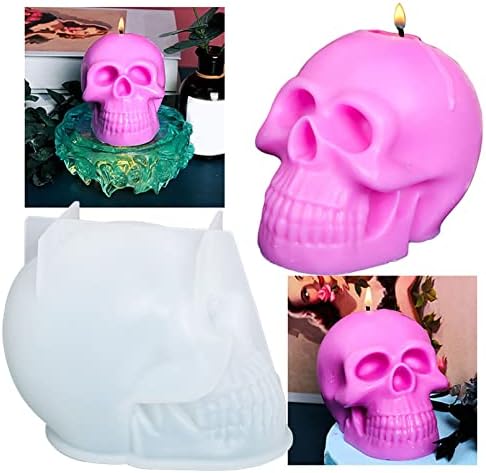 Tiaobug Silicone 3D череп свеќички за кастинг свеќи сапун за сапун за Божиќ за декорација на Ноќта на вештерките подарок бел една големина