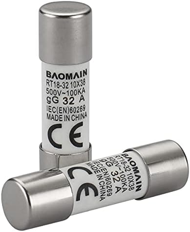 Baomain Осигурувач Врска RT18-32 32A Цилиндрична Керамичка Цевка 10x38mm 500v ce Наведени Пакет од 20