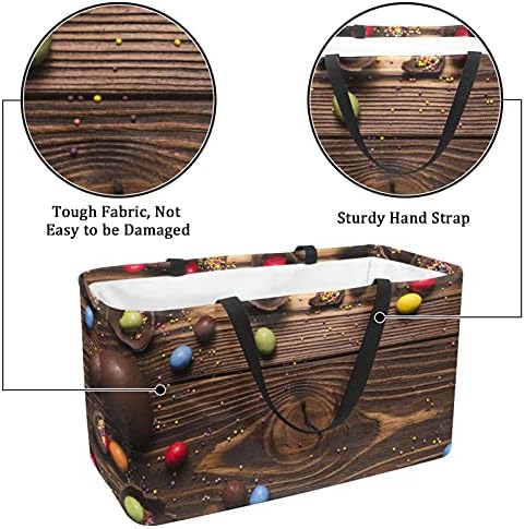 50L купувачи торби Велигденски слатки дрвени позадина склопувачки кутии за намирници торбички со рачки, еднократно