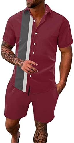 2 парчиња облека Облеки за мажи плус големина цветни хавајски кошула и кратки комплети 3Д печатени празнични мускули маици костуми