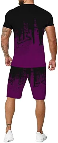 2 парчиња спортски сет за мажи со кратки ракави маица и шорцеви одговараат обични опуштени вклопувани лесни летни патеки плус големина