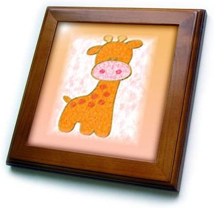 3drose Слика на праска и розов цртан филм за бебешка жирафа во импресионизам - врамени плочки