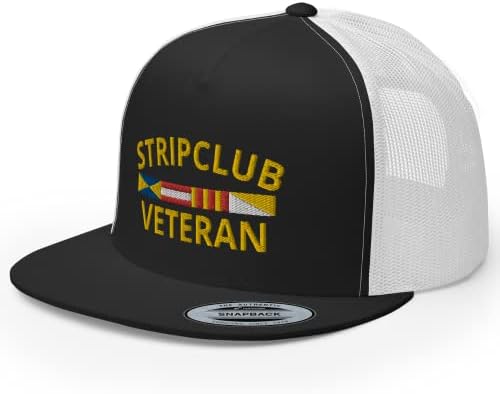 Ветерански клуб Rivemug Strip Club Premium Trucker Hat High Crown Flat Alticable Cap - Смешно Даре Гаг Подарок шега